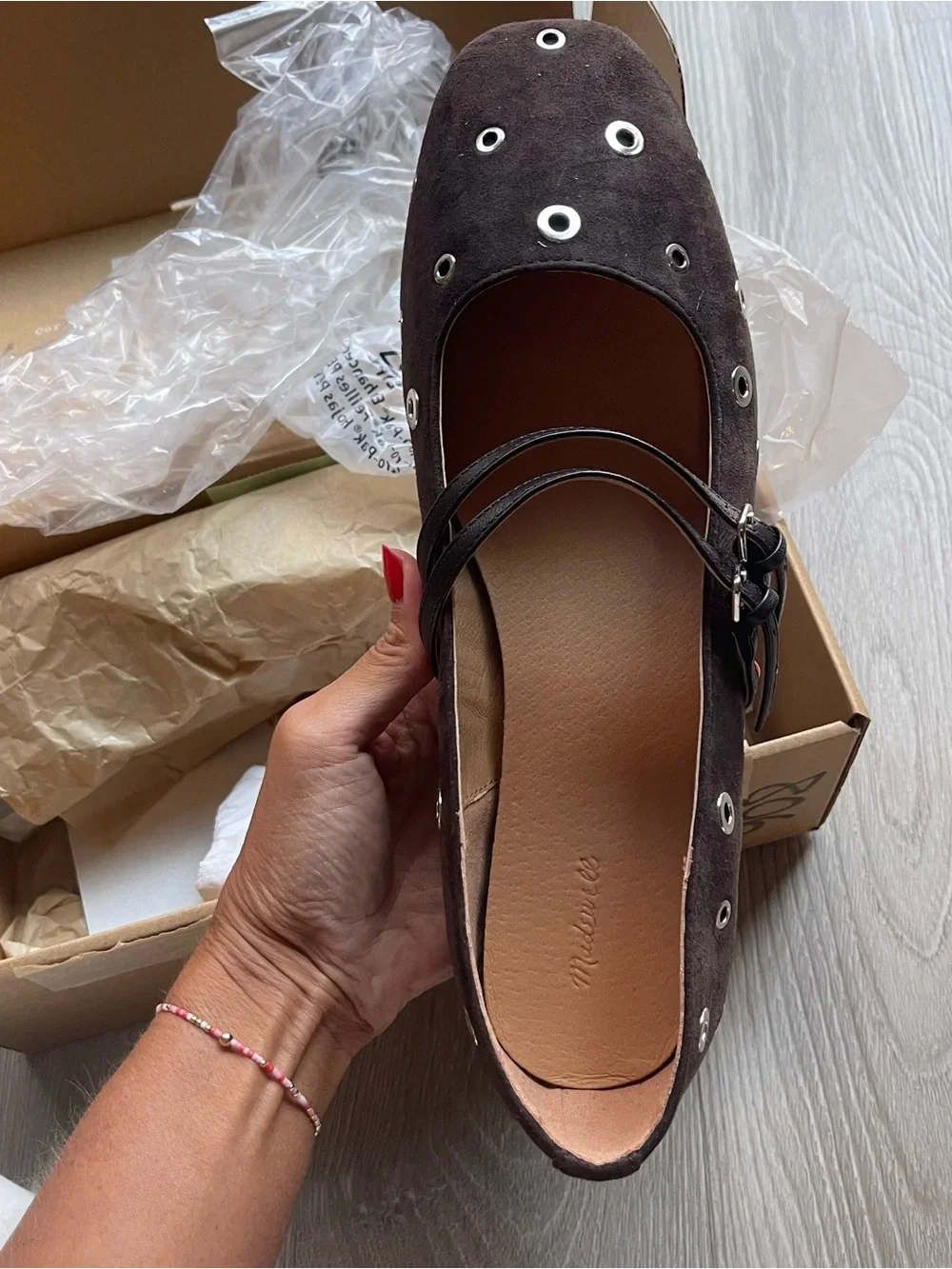 NEW Madewell The Greta Strappy Ballet Flat in Eyelet Suede Brown Sz 12 NWT